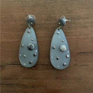 Alexis Bittar Grey Crystal Lucite Dangly Earrings